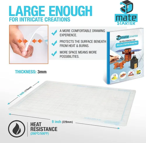 Miniatura 7 de 3Dmate Starter - Tapete transparente para bolígrafo 3D de 9 x 7 pulgadas con libro de plantillas compatibles, silicona flexible resistente al calor