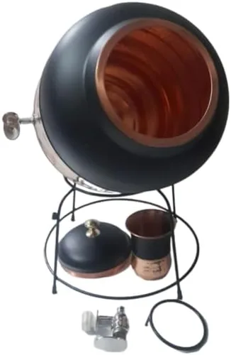Miniatura 3 de Ornate International Pure Copper Water Dspenser/Matka/Enfriador de agua/Storae Water 14 litros con 11.8 fl oz de vidrio de secuencia media Negro