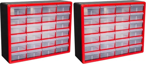 Miniatura 35 de Repisa para almacenamiento de piezas, de plástico, con 26 cajones Akro-Mils 10126REDBLK20, de 20 pulgadas x 10-1/4 pulgadas x 6-3/8 pulgadas, rojo