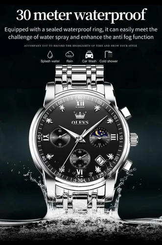 Miniatura 4 de OLEVS Watch for Men Diamond Business Dress Analog Quartz Stainless Steel Waterproof Luminous Date Two Tone Luxury Casual Wrist Watch Blue