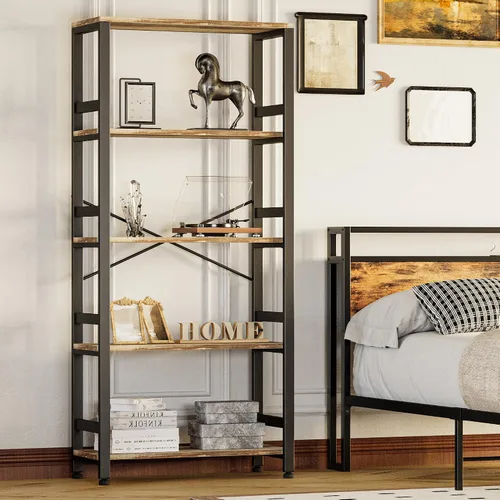 Miniatura 7 de IRONCK Estanterías y librerías, estante de 80cm de ancho, estantería de escalera de 5 niveles, 50kg/estante, estilo industrial vintage, estantería