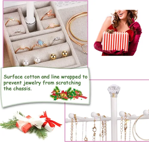 Miniatura 2 de Meangood Organizador de soporte para árbol de joyería 3 en 1, organizador de collares, pulseras, aretes y bandeja de anillos, soporte de joyería