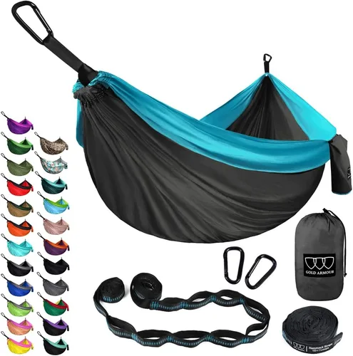Miniatura 21 de Gold Armour Hamaca de camping – Hamaca doble XL, hamaca portátil, accesorios de camping, equipo para exteriores e interiores con correas de árbol