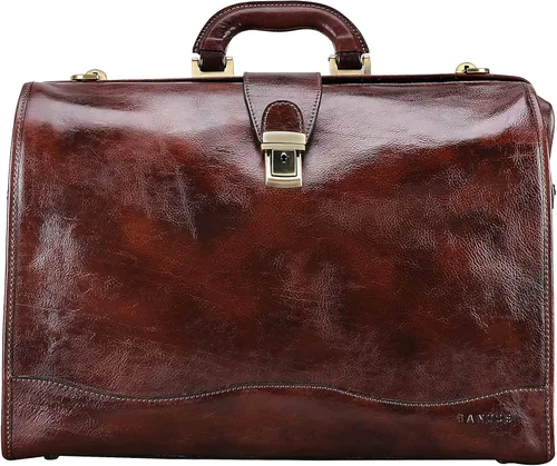 Banuce Maletín de cuero vintage para hombres con cerradura para laptop de 15.6 pulgadas, bolsa de médico, funda rígida para adjuntar, Marrón