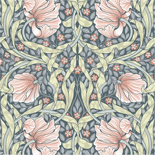 HAOKHOME William Morris - Papel tapiz floral vintage para despegar y pegar, color gris botánico, terracota, decoración del hogar, cocina,