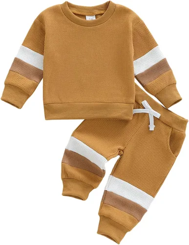Miniatura 31 de Kuriozud Conjunto de 2 piezas de sudadera con cuello redondo y pantalones deportivos para niños pequeños para otoño e invierno