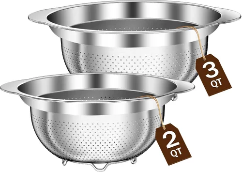 Miniatura 10 de Colador de acero inoxidable con tazón para mezclar, lavadora de arroz, colador para cocina, colador de arroz, lavado de frutas y verduras, colador