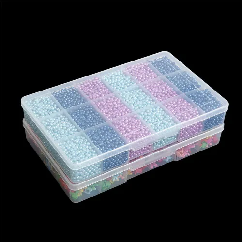 Miniatura 6 de Paquete de 2 cajas fijas de plástico transparente con compartimento de 18 rejillas, organizador transparente con tapa para cuentas, botón, hardware
