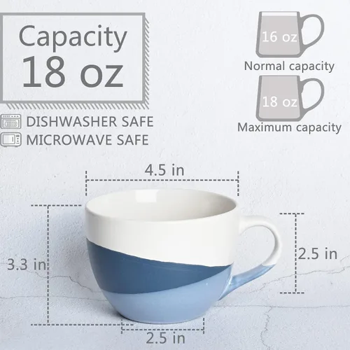 Miniatura 2 de Bosmarlin Juego de 2 tazas grandes de cerámica para café con leche, tazas de sopa jumbo para oficina y hogar, 18 onzas, aptas para lavavajillas