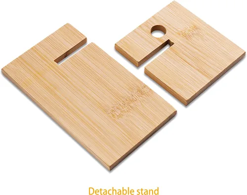 Miniatura 3 de Healfyya Soporte para tableta de bambú - Soporte plegable ajustable para iPad con puerto de carga para escritorio o cocina