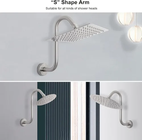 Miniatura 6 de NearMoon Brazo elevador de cabezal de ducha en forma de S, brazo extensor de ducha con brida, conexión estándar de 1/2 pulgada, accesorio de baño