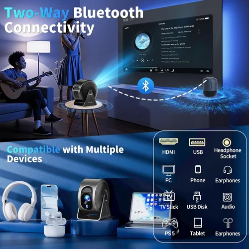 Miniatura 4 de [Aplicaciones integradas y enfoque automático] Mini proyector 4K 1080P 2026 actualizado Auto Keystone Proyector giratorio de 360° portátil, con WiFi