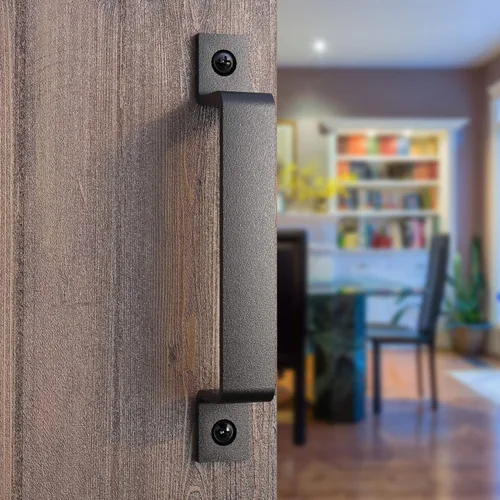 Manija de Puerta de Granero Rústico de 8 Pulgadas - Tirador de Acero Negro para Puertas Correderas, Puertas, Garajes, Cobertizos, Vallas, Armarios,