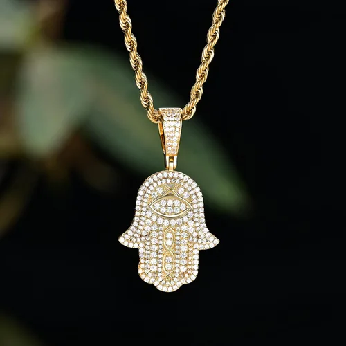 Miniatura 6 de Collar con colgante de mano Hamsa chapado en oro real de 18 quilates o blanco con dije de mano de Hamsa, protección de buena suerte, cadena