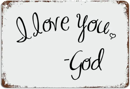 Letreros con versículos bíblicos con texto en inglés "Spiritual I Love You God" con citas divertidas, letrero de metal motivacional, arte de pared