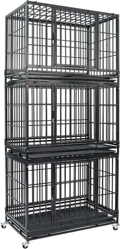 Miniatura 15 de Jaula apilable de 47 pulgadas para perros grandes de alta ansiedad, jaula indestructible a prueba de escapes para interiores con doble puerta
