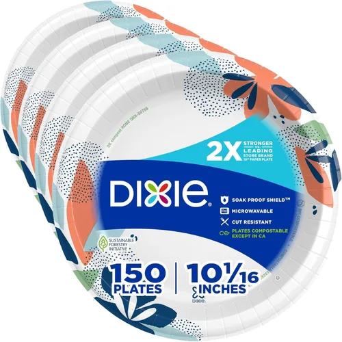 Miniatura 14 de Dixie Platos de papel grandes, 10 pulgadas, 54 unidades, 2 veces más fuertes, aptos para microondas, a prueba de remojos, resistentes a cortes