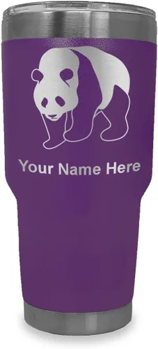 Miniatura 30 de LaserGram Vaso aislado al vacío de 20 onzas, oso panda, grabado personalizado incluido (negro)