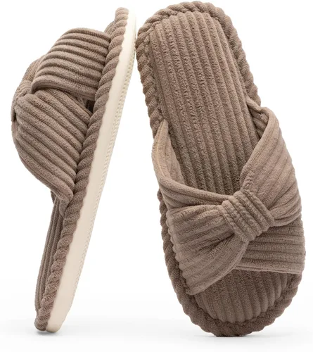 Miniatura 16 de Chantomoo Pantuflas para mujer, de espuma viscoelástica, para el hogar, dormitorio, baño, spa, puntera abierta, con lazo de pana, acogedoras