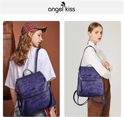 Miniatura 7 de Angel Kiss Backpack Purse for Women Casual Fashion Vegan Leather Shoulder Bag Ladies Zipper Magnetic Flap Backpack