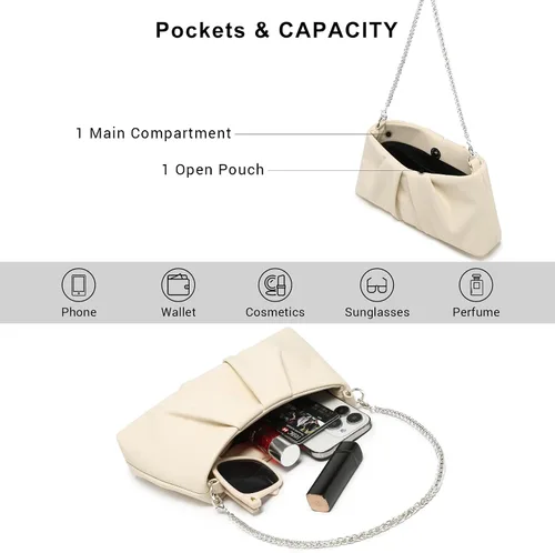 Miniatura 5 de Dasein Elegant Pleated Evening Bag Soft Vegan Leather Clutch Purse Dressy Formal Handbag with 2 Chain Straps for Women