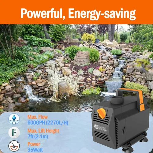 Miniatura 2 de AquaMiracle Bombas de agua para acuario de 600 GPH (2270L/H, 35 W), bomba de agua sumergible con control de flujo para fuente, cascada, estatua