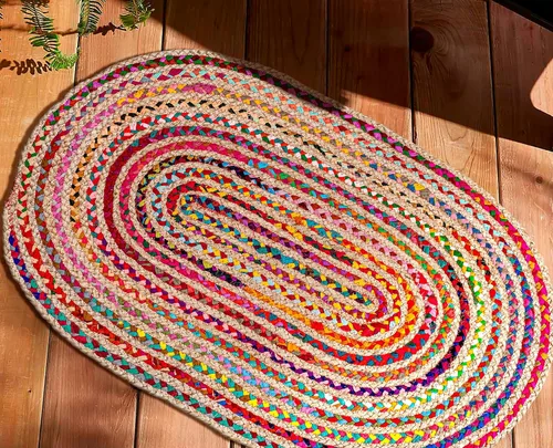 Miniatura 4 de Savi Home Farmhouse - Alfombra Chindi de algodón de yute de 4 x 6 pulgadas, ovalada, multicolor, tejida a mano, alfombra trenzada para sala