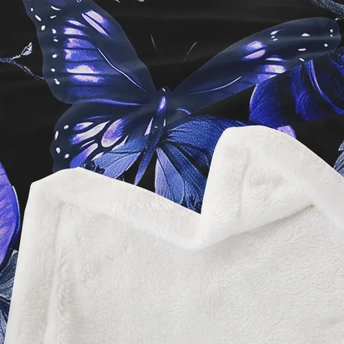 Miniatura 4 de Manta de franela azul rosa para todas las estaciones, manta de cama gótica de mariposa para decoración del hogar kawaii, manta rústica con flores