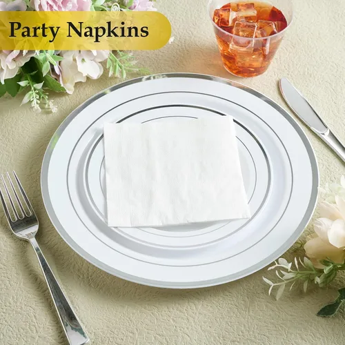 Miniatura 6 de Vplus Paquete de 500 servilletas de cóctel de papel, servilletas de bebidas de 3 capas, servilletas cuadradas blancas desechables, perfectas