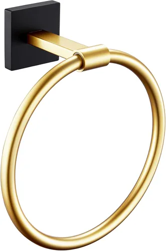 KOKOSIRI Toallero de mano montado en la pared Anillo de toalla Accesorios de baño Percha de toalla de ducha Estante de acero inoxidable negro con
