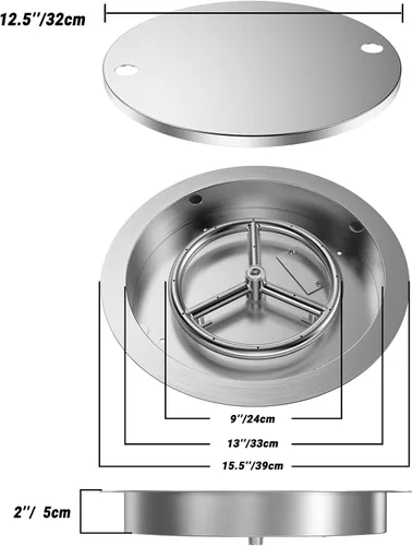 Miniatura 2 de Skyflame - Bandeja redonda de acero inoxidable de 13 pulgadas para fogata con quemador y cubierta protectora