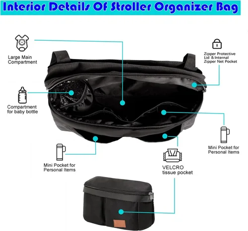 Miniatura 3 de Miracle Baby Bolsa organizadora de cochecito para mamá, bolsa de pañales universal para almacenamiento de cochecitos, compatible con la mayoría