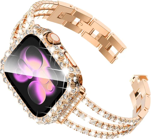Miniatura 12 de Surace - Correa compatible con Apple Watch de 1.57 pulgadas para mujer series 6, 5 y 4, brazalete de eslabones brillantes con diamantes de brillo