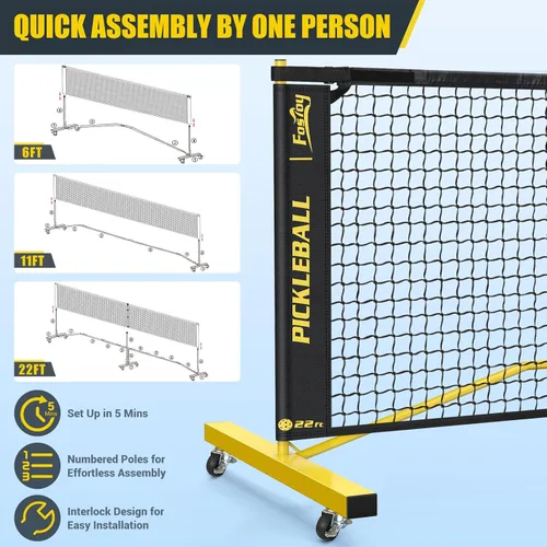 Miniatura 6 de Juego de red de pickleball con 4 paletas, 6 pies/11 pies/22 pies, red portátil 3 en 1 con bolsa de transporte, bolas de pickleball, diseñada