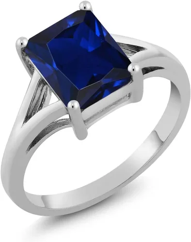 Miniatura 39 de Gem Stone King Anillo de compromiso solitario con diseño clásico de vástago dividido para mujer, plata de ley 925, piedra natal de piedra preciosa