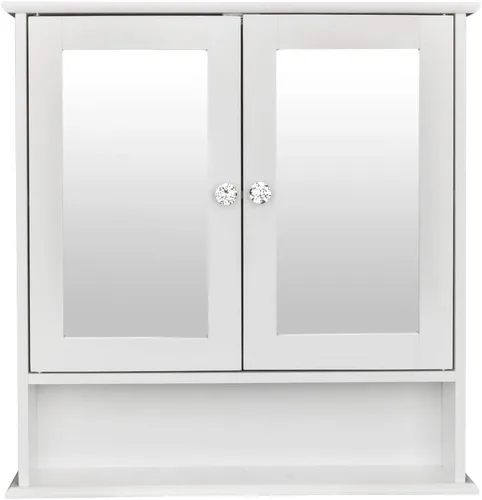 Miniatura 7 de Armario de baño con espejo, botiquín montado en la pared con puertas y estantes, gabinete de almacenamiento de baño de madera, armario sobre