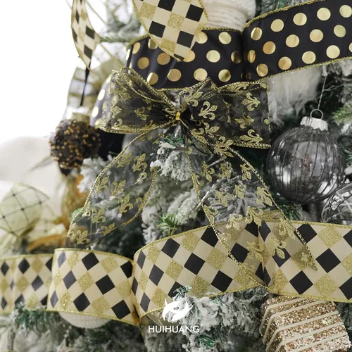Miniatura 8 de HUIHUANG Cinta negra con alambre para árbol de Navidad, cintas de Navidad negras y doradas para decoración de árboles, lazos, coronas, guirnaldas