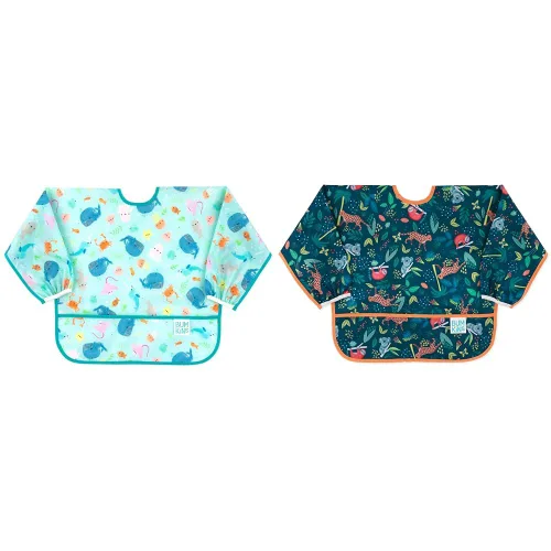 Miniatura 15 de Bumkins Babero con mangas para bebé, babero para niños pequeños, smock, tela impermeable, se adapta a edades de 6 a 24 meses, acuarela Acuarela E6
