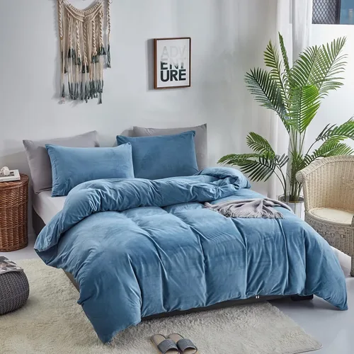 Miniatura 4 de Houseri Juego de Edredón de Terciopelo Azul Twin Azul Claro Esponjoso Juegos de Ropa de Cama Twin Azul Polvoriento Ropa de Cama de Franela Niños