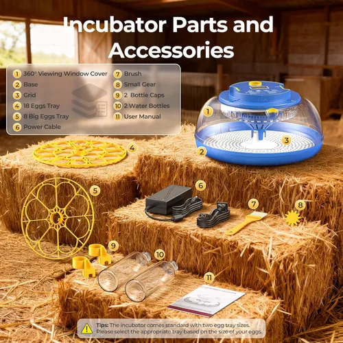 Miniatura 9 de 18 incubadoras de huevos para incubar huevos, vista de 360° con volteo automático de huevos y control de humedad, ovoscopio integrado para incubar