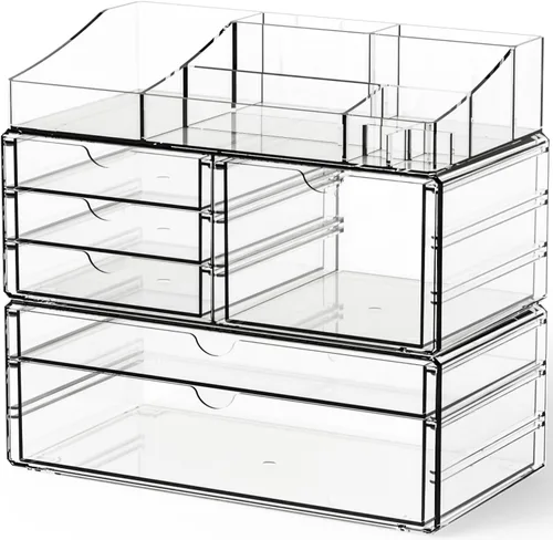 Miniatura 9 de Yieach Organizadores de maquillaje acrílico para mostrador, escritorio y tocador, paquete de 2 organizadores apilables para encimera de baño