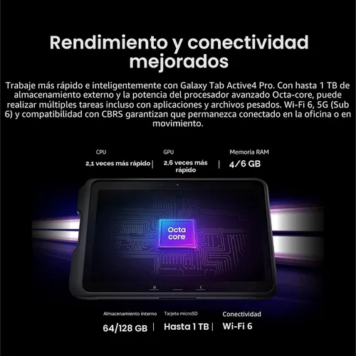 Miniatura 7 de Samsung Galaxy Tab Active4 Pro 10.1” 64GB Wi-Fi Tablet Android para Trabajo, LTE Desbloqueado, 4GB RAM, Diseño Resistente, Pantalla Táctil Sensible