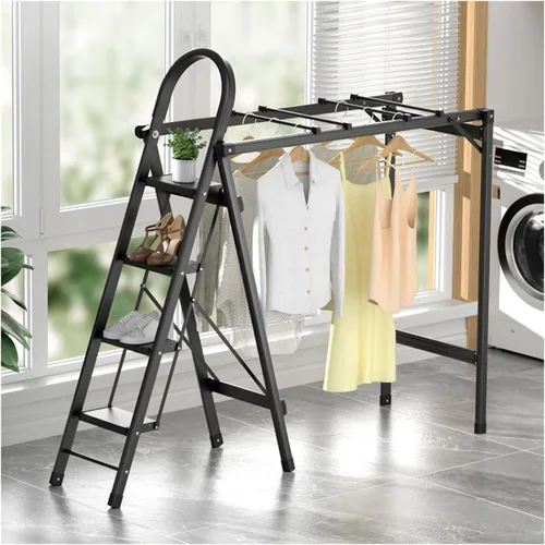 Miniatura 3 de TOMYEUS Escurridor plegable multifuncional para secar ropa de doble propósito, escalera telescópica plegable de aleación de aluminio, escalera