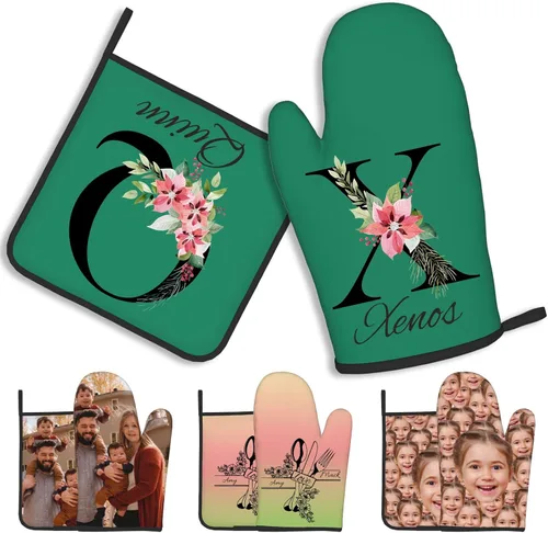 Miniatura 33 de Manoplas de horno personalizadas con soportes para ollas con nombre y foto personalizados, manoplas de horno resistentes al calor y al deslizamiento