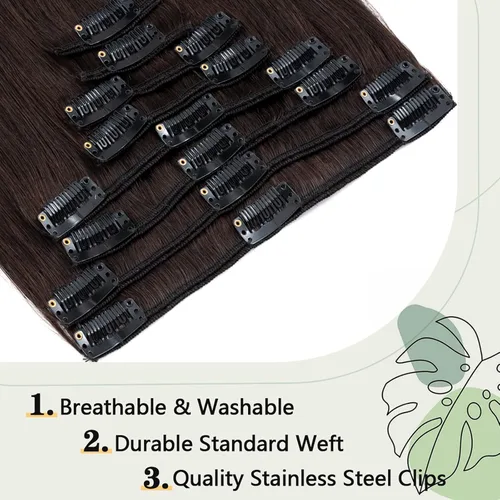 Miniatura 3 de S-noilite Extensiones de cabello humano con broches, extensiones de cabello humano corto con clip, trama estándar, 8 piezas, 18 clips, cabello