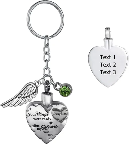 Miniatura 11 de Joyería de cremación de acero inoxidable con texto en inglés "Your Wings were Ready but My Heart was Not Memorial", llavero de urna para cenizas