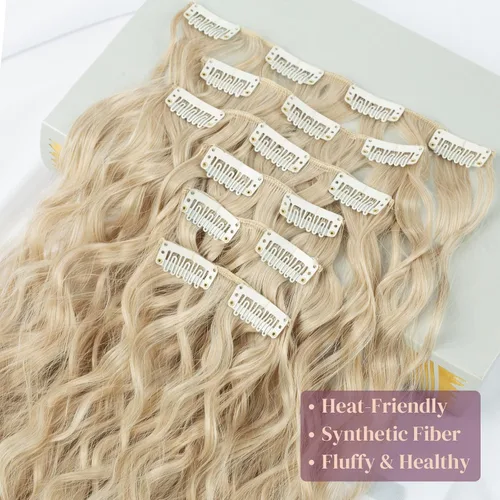 Miniatura 3 de LONAI - Extensiones de cabello con clip, 6 piezas, rizadas, de 24" de largo, sintéticas, para mujer, color rubio ceniza natural