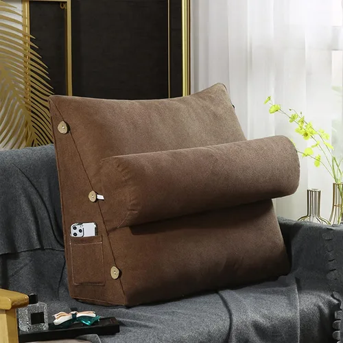 Miniatura 17 de Almohada de lectura y televisión, almohada de cuña de espalda con almohada ajustable para el cuello y bolsillos, almohada de lectura para reposo