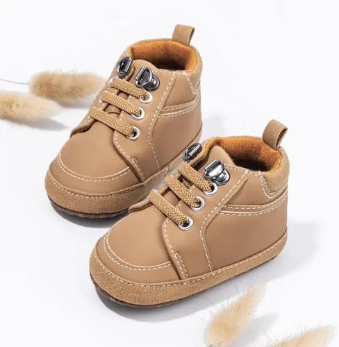 Miniatura 3 de Babelvit Zapatillas de lona con suela suave para bebé y niña, con cordones y cordones para bebé, botas unisex jasta el tobillo recién nacidos