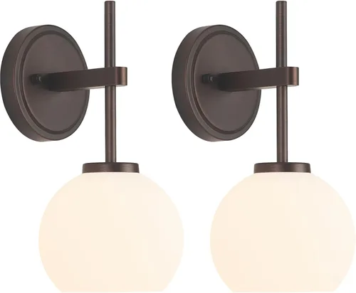 Miniatura 20 de Juego de 2 apliques de pared cableados negros y dorados, modernos apliques de tocador de baño con pantalla de vidrio transparente, luces de montaje
